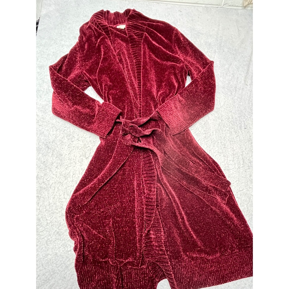 Love by Gap Robe Cardigan Burgundy Red Tie Waist Longline Sweater Womens M/L‎